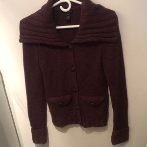Beautiful Pure Wool Club Monaco Burgundy Button Up Jacket/Shawl